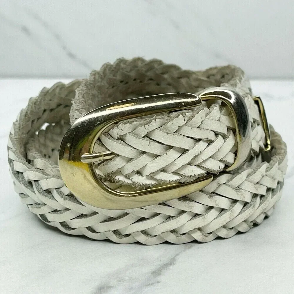 Vintage Capezio White Braided Woven Genuine Leather Belt Medium (M) ✨